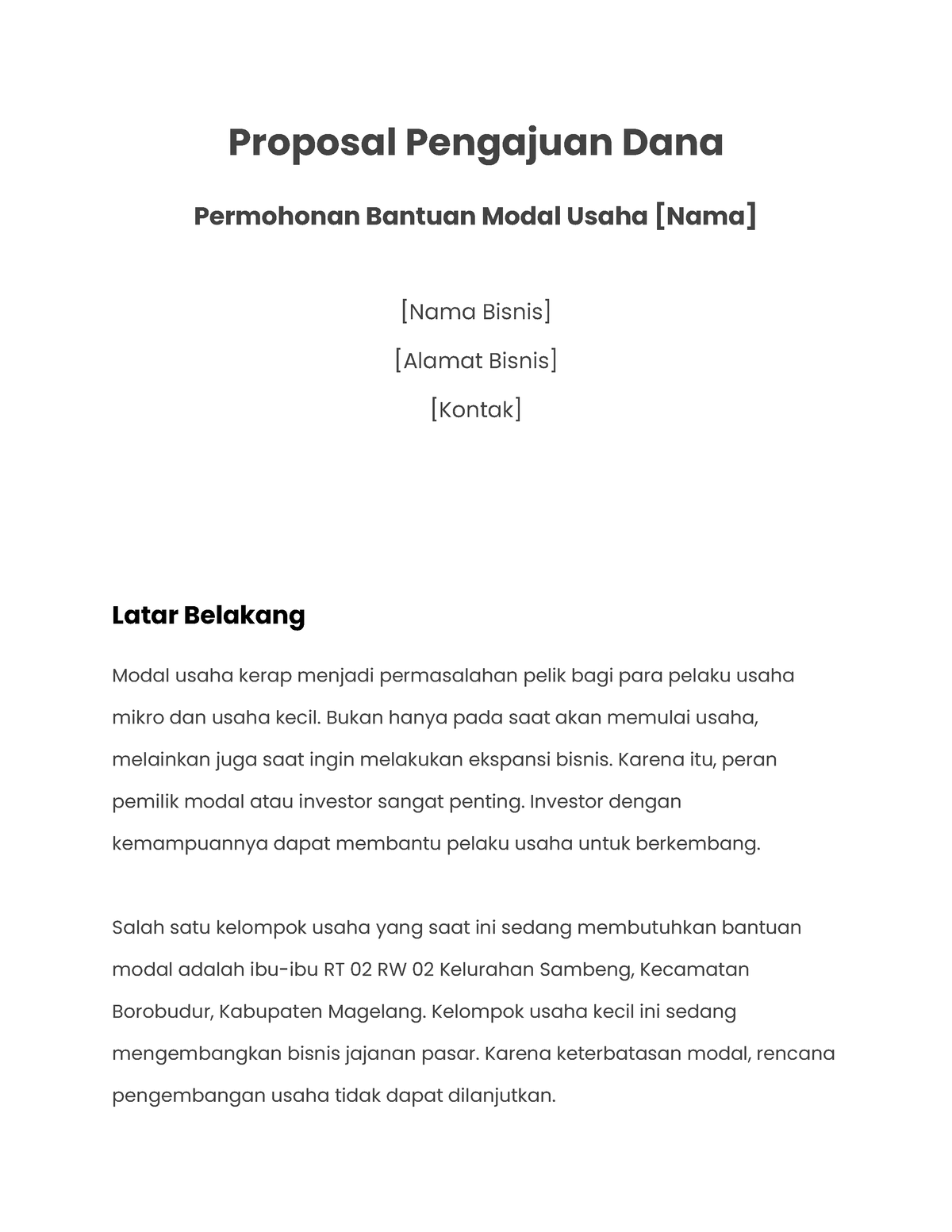 Contoh Proposal Pengajuan Dana 1 Proposal Pengajuan Dana Permohonan Bantuan Modal Usaha Nama 