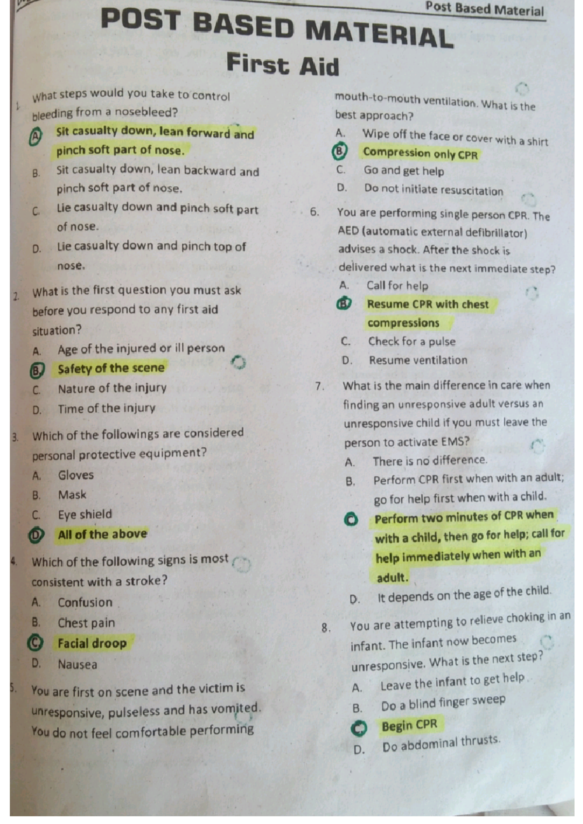 First AID MCQS FOR JPO - ggg - Post Based Material POST BASED MATERIAL ...