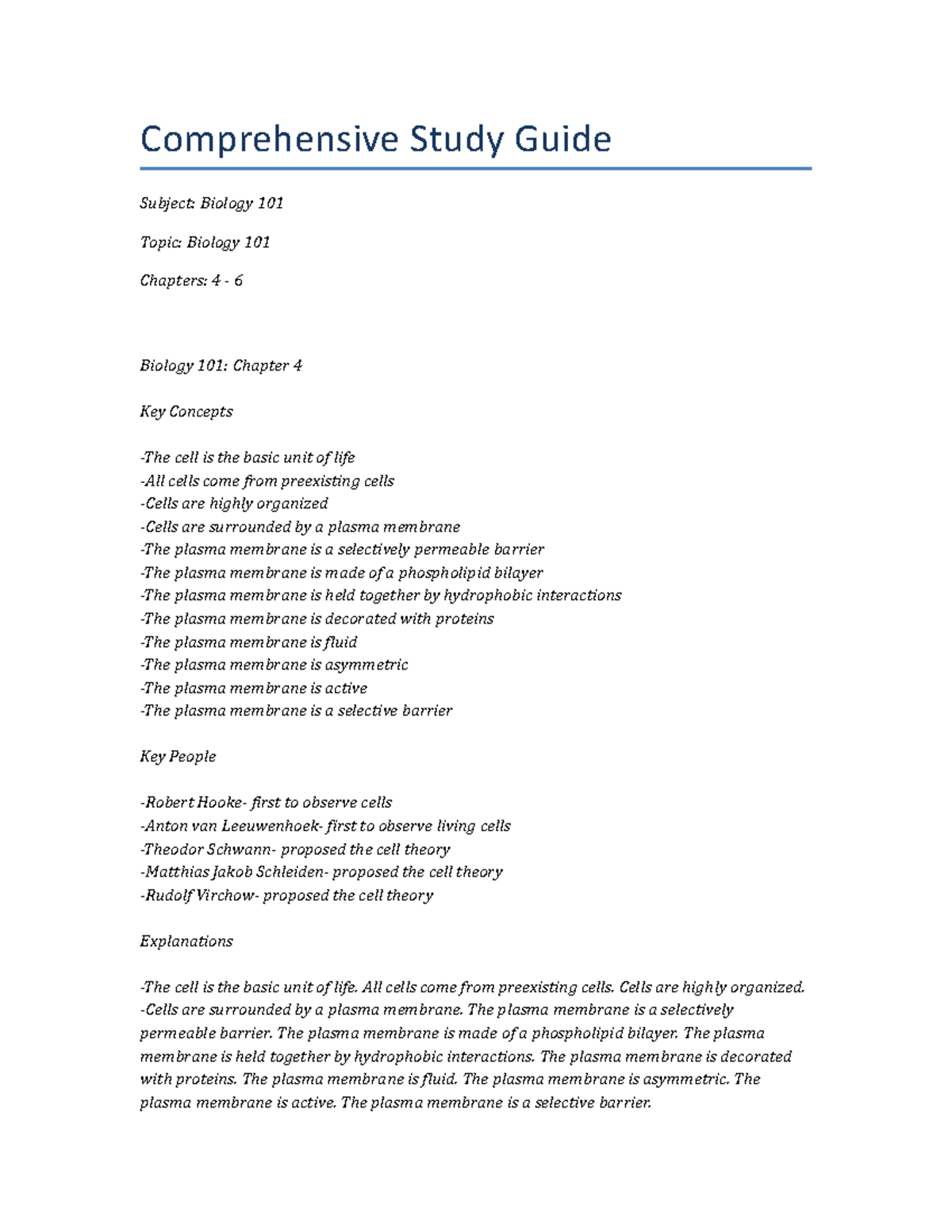 Clemson University Biology 101 Biology 101 Chapters 4-6 - Comprehensive ...