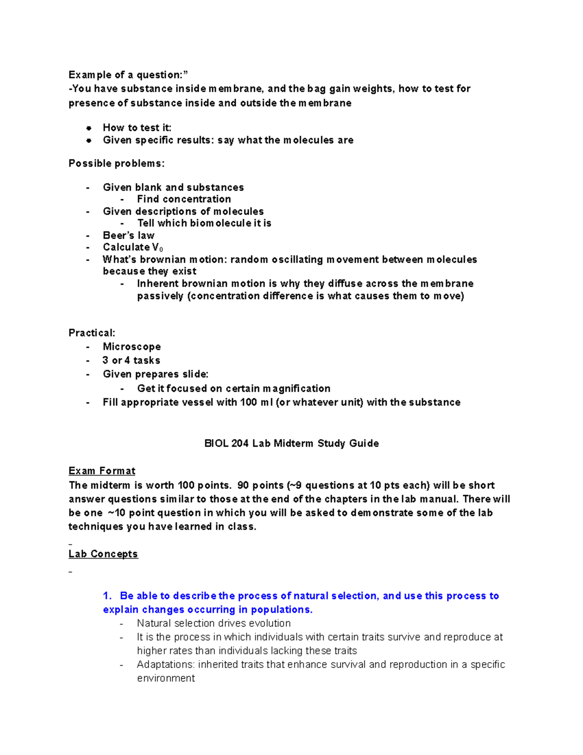 BIo Lab Midterm Review - This Document Contains All The Questions Along ...