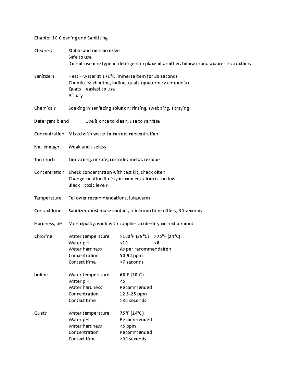 Cleaning and Sanitizing Procedures at Restaurants Chapter 10 Cleaning