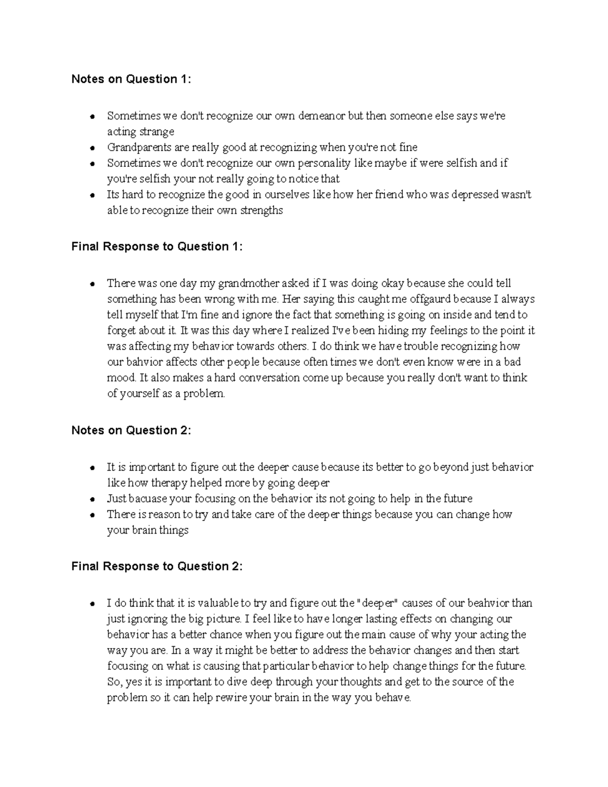 Class Discussion #4 - Notes on Question 1: Sometimes we don't recognize ...