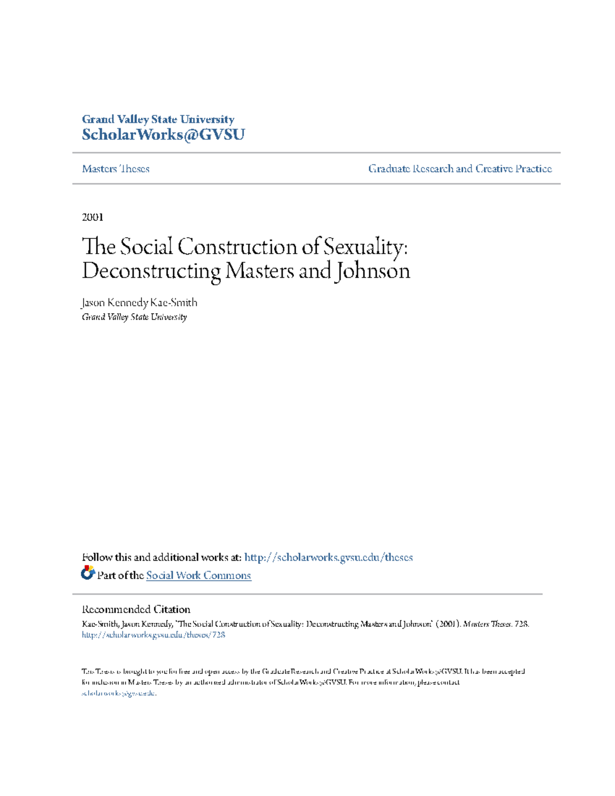 The Social Construction of Sexuality Deconstructing Masters and - Grand ...