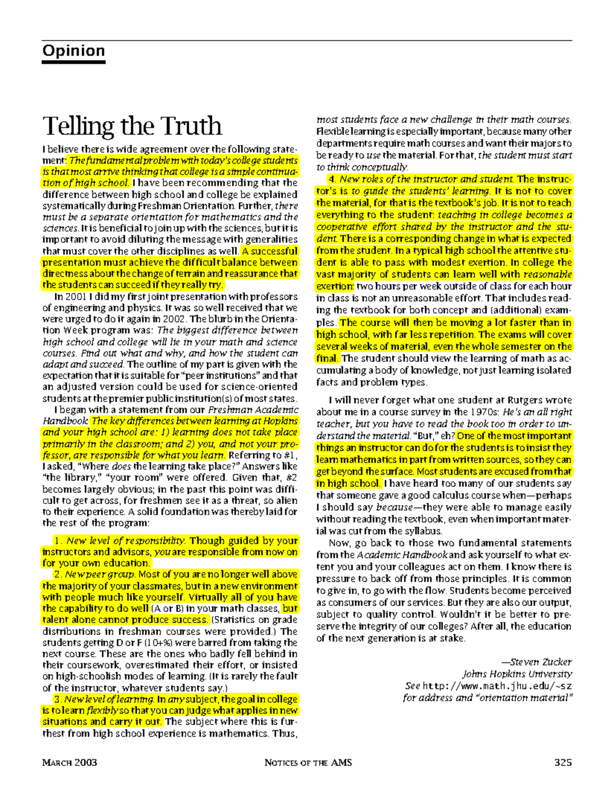 Practice Notes hbh - MARCH 2003 NOTICES OF THEAMS 325 Opinion Telling ...