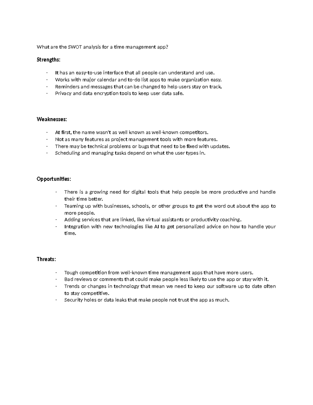 What are the SWOT analysis for a time management app - What are the ...