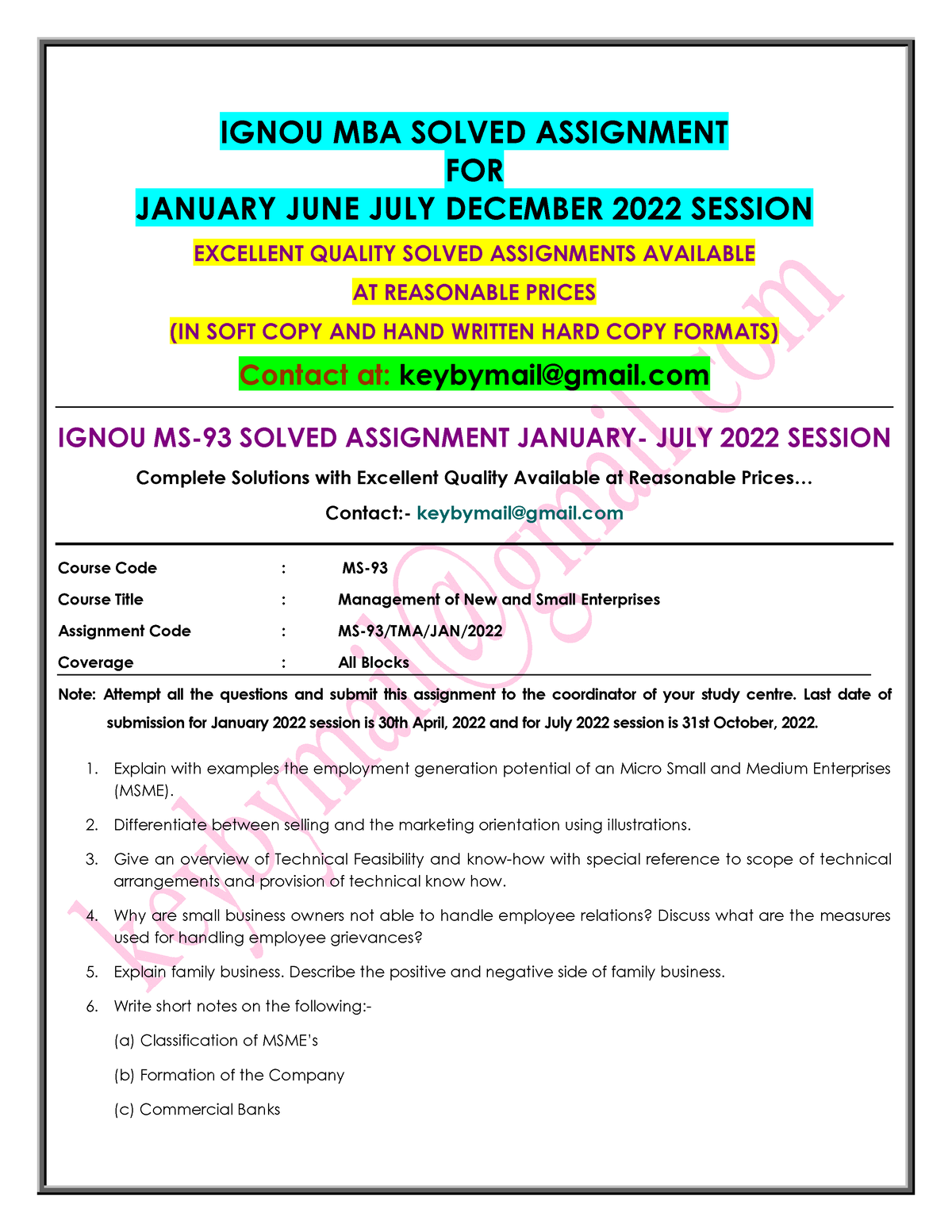 mba assignment ignou 2022