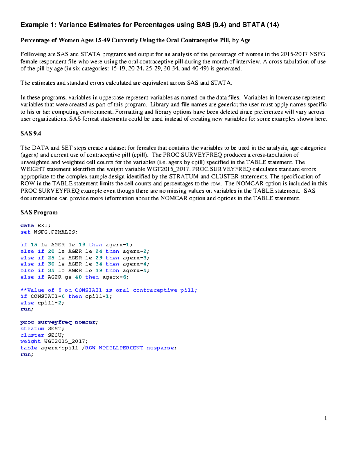 Nsfg 2015 2017 varest ex1 - 1 Example 1: Variance Estimates for ...