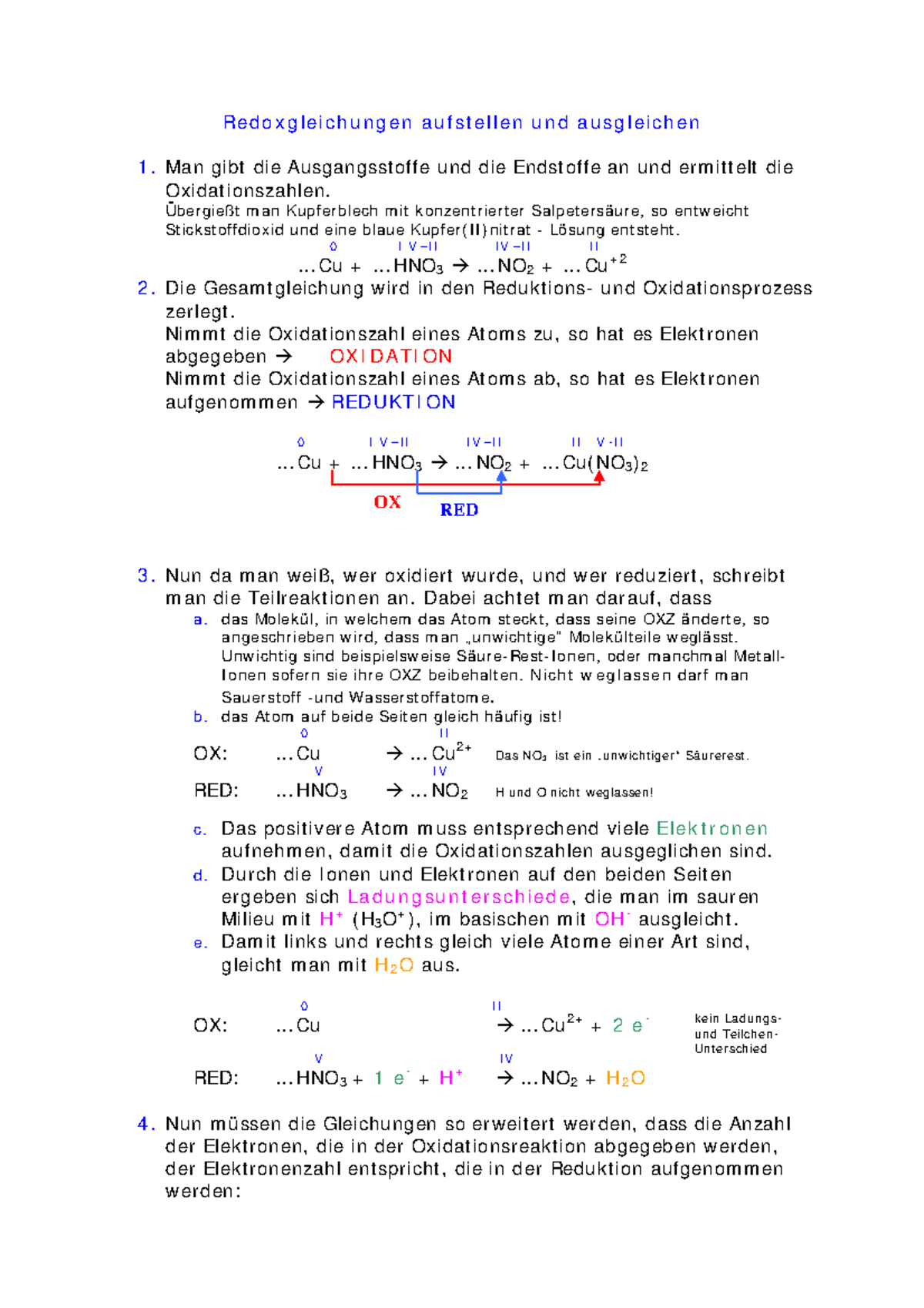 Ausgleichen Von Reaktionsgleichungen übungen Redoxreaktionen aufstellen und ausgleichen - Redoxgleichungen