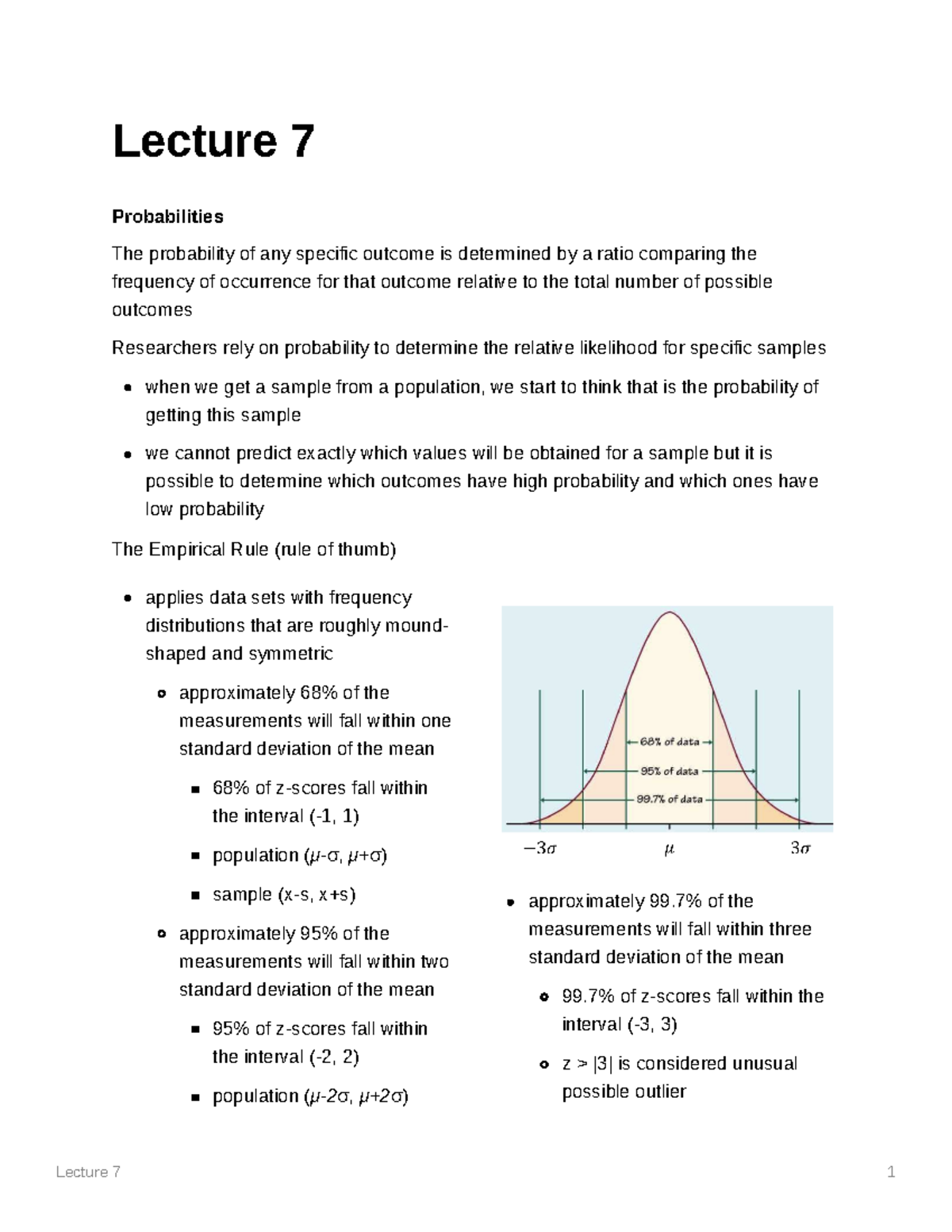 Lecture 7 - Lecture 7 1 Lecture 7 Probabilities The probability of any ...