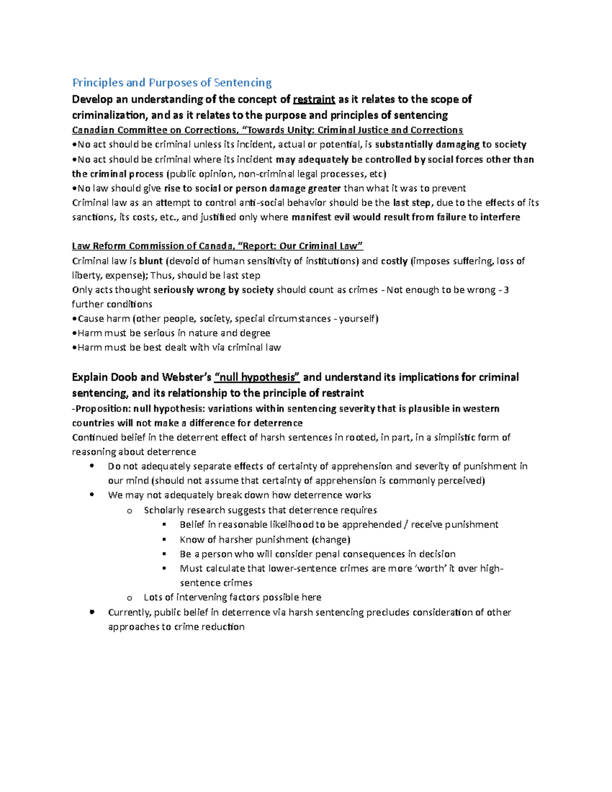 Criminal I (Paciocco) 2016 Principles and Purposes of Sentencing