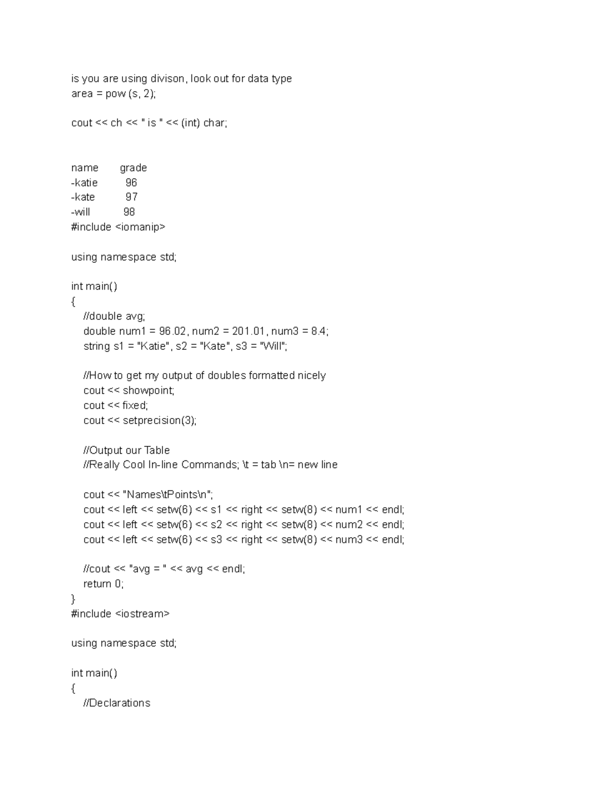 Programming - C++ Notes - is you are using divison, look out for data ...