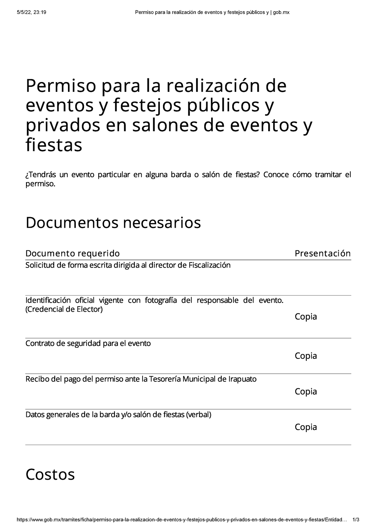 Permiso Para La Realización De Eventos Y Festejos Públicos Y Gob 5522 2319 Permiso Para La 1099