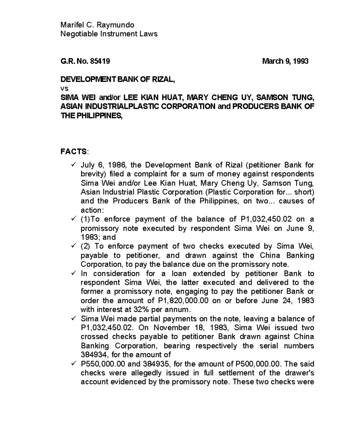 CD-NEGO- Raymundo - negotiable instruments law - Negotiable Instrument ...