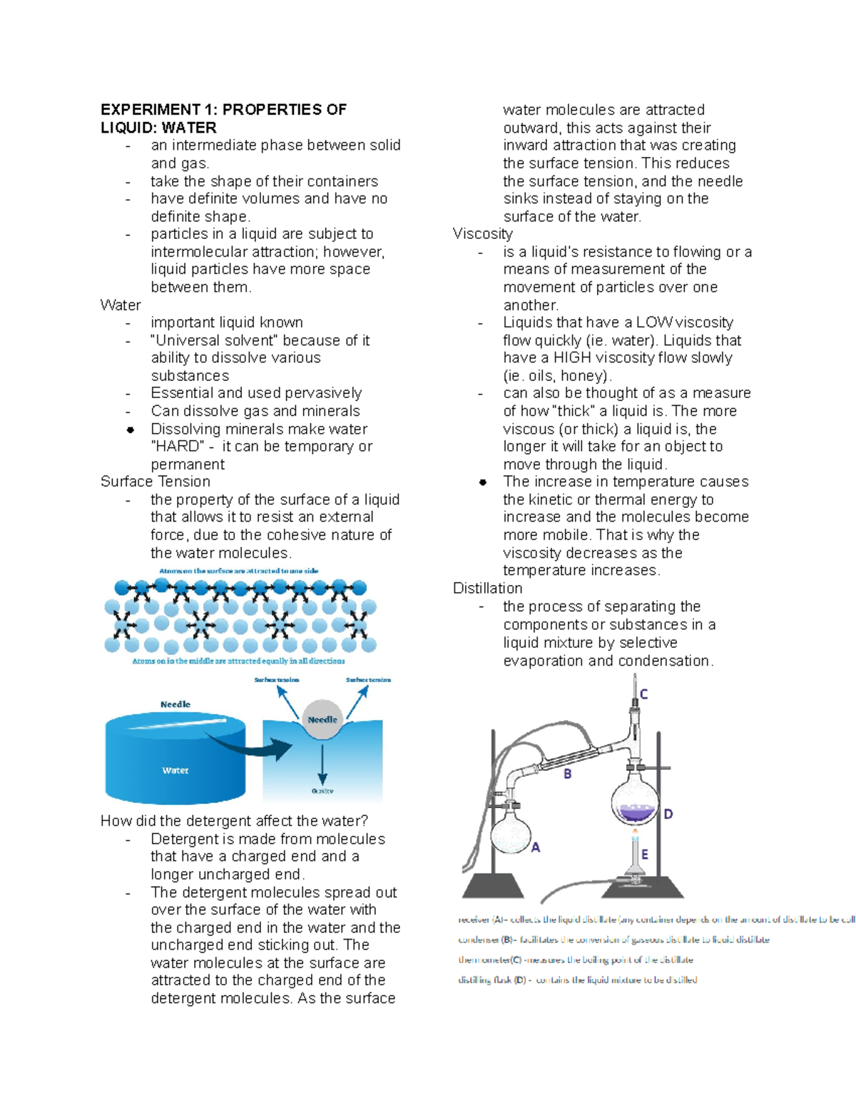 CHEM Lab Notes: Water, Solutions, Tritation - EXPERIMENT 1: PROPERTIES ...