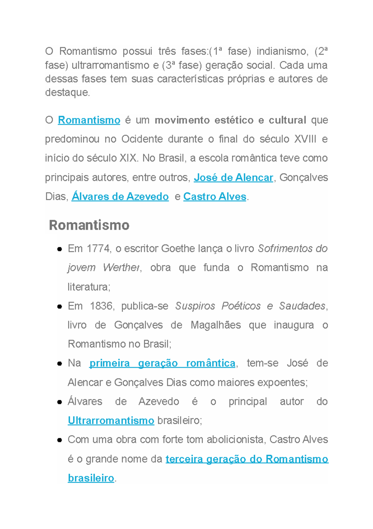 Romantismo - Cada uma dessas fases tem suas características próprias e ...