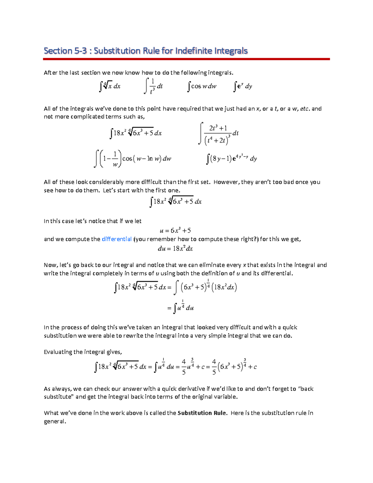 SMTH Substution RULE - study materials - Section 5-3 : Substitution ...