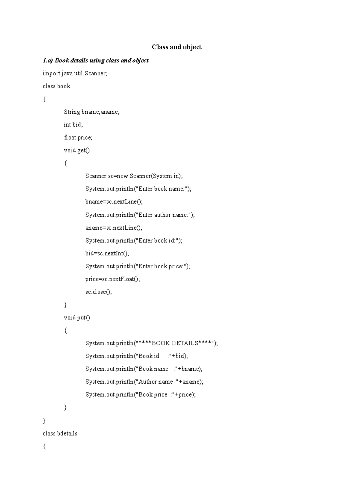 Java All Program - Class and object Book details using class and object ...