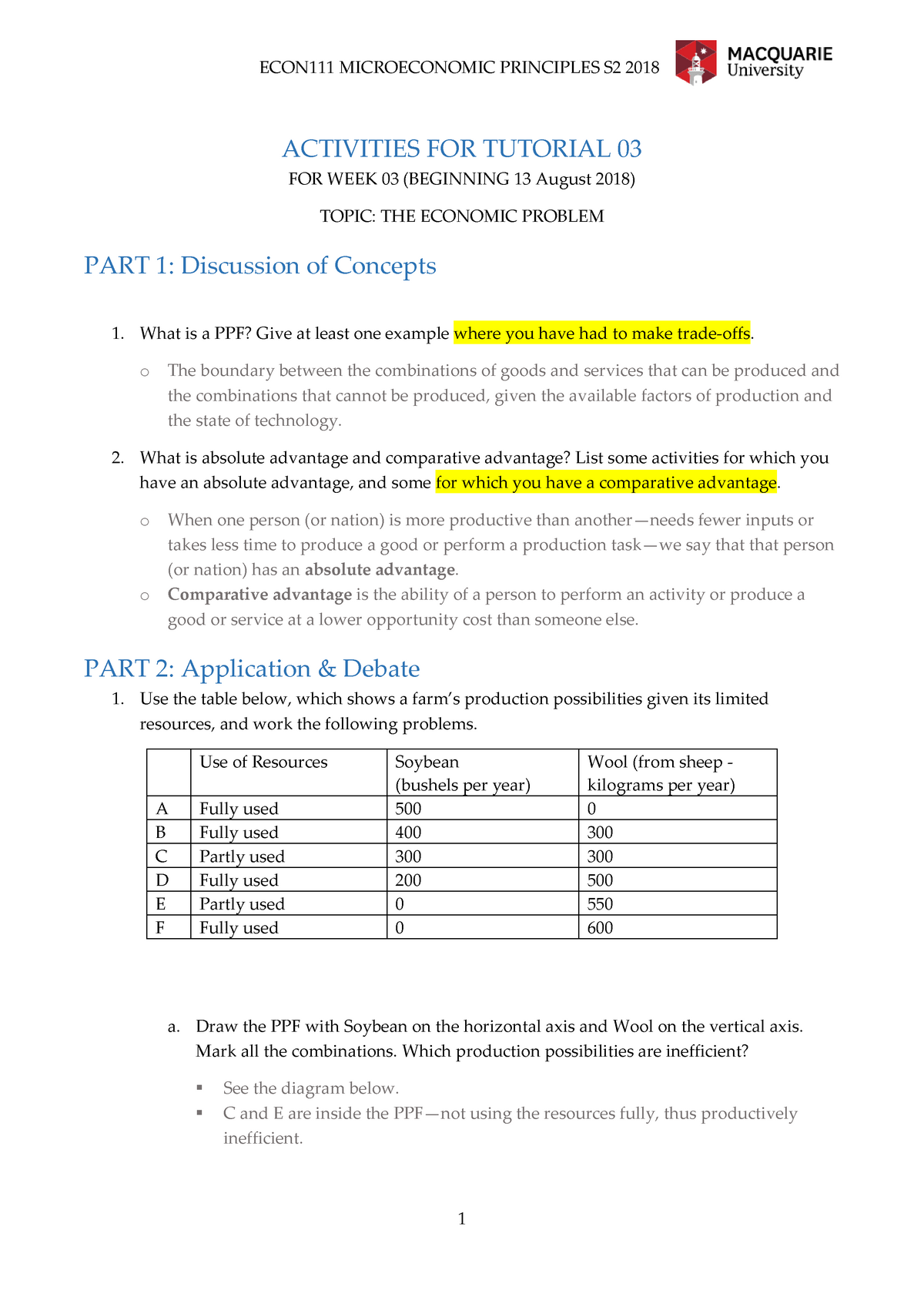 Econ111 Tute 3 S2 2018 Solutions - ECON111 MICROECONOMIC PRINCIPLES S2 ...