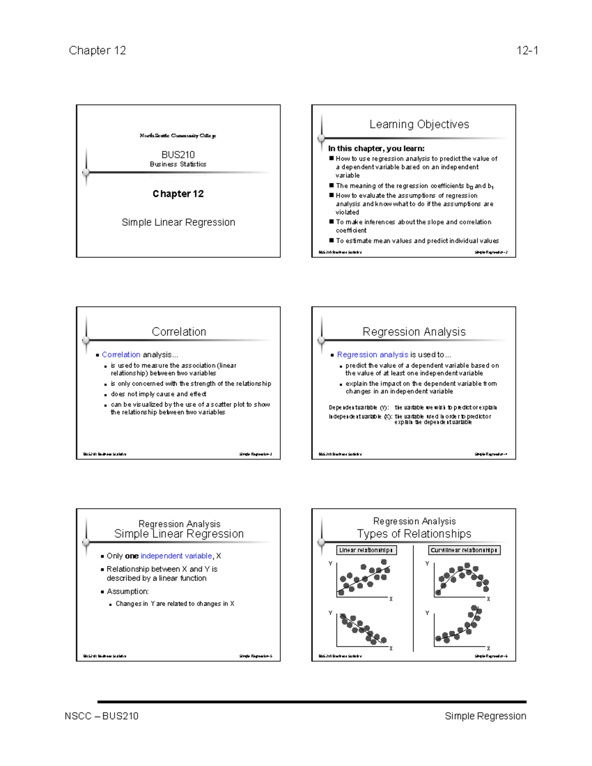 Bus210 Ch12a - slide - ####### Chapter 12 ####### Simple Linear ...