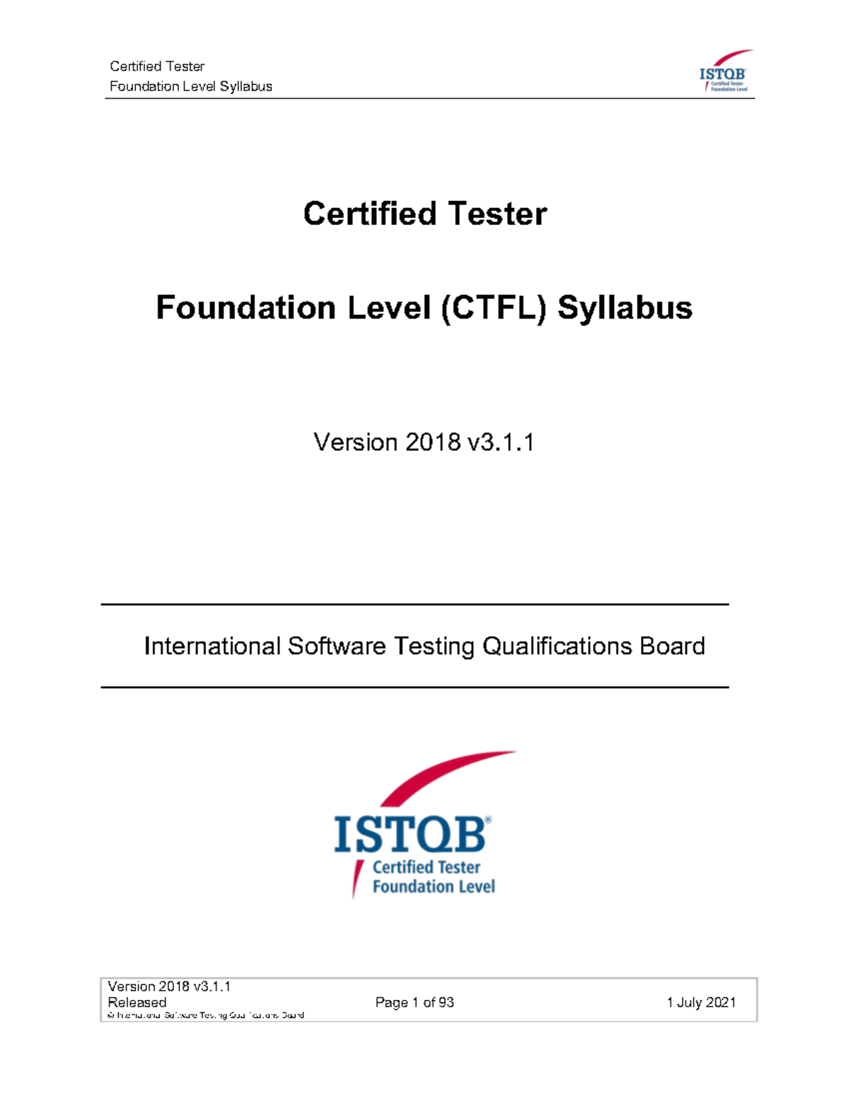 CTFL-2018-Syllabus - ISTQB - Version 2018 V3. Foundation Level Syllabus ...