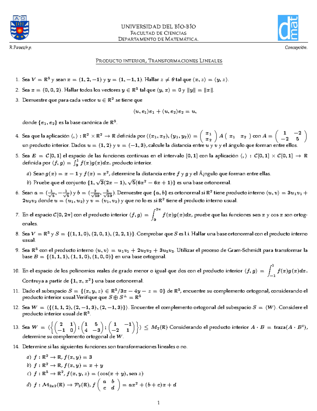 Listado De Algebra Lineal 3 2156 Ubb Studocu