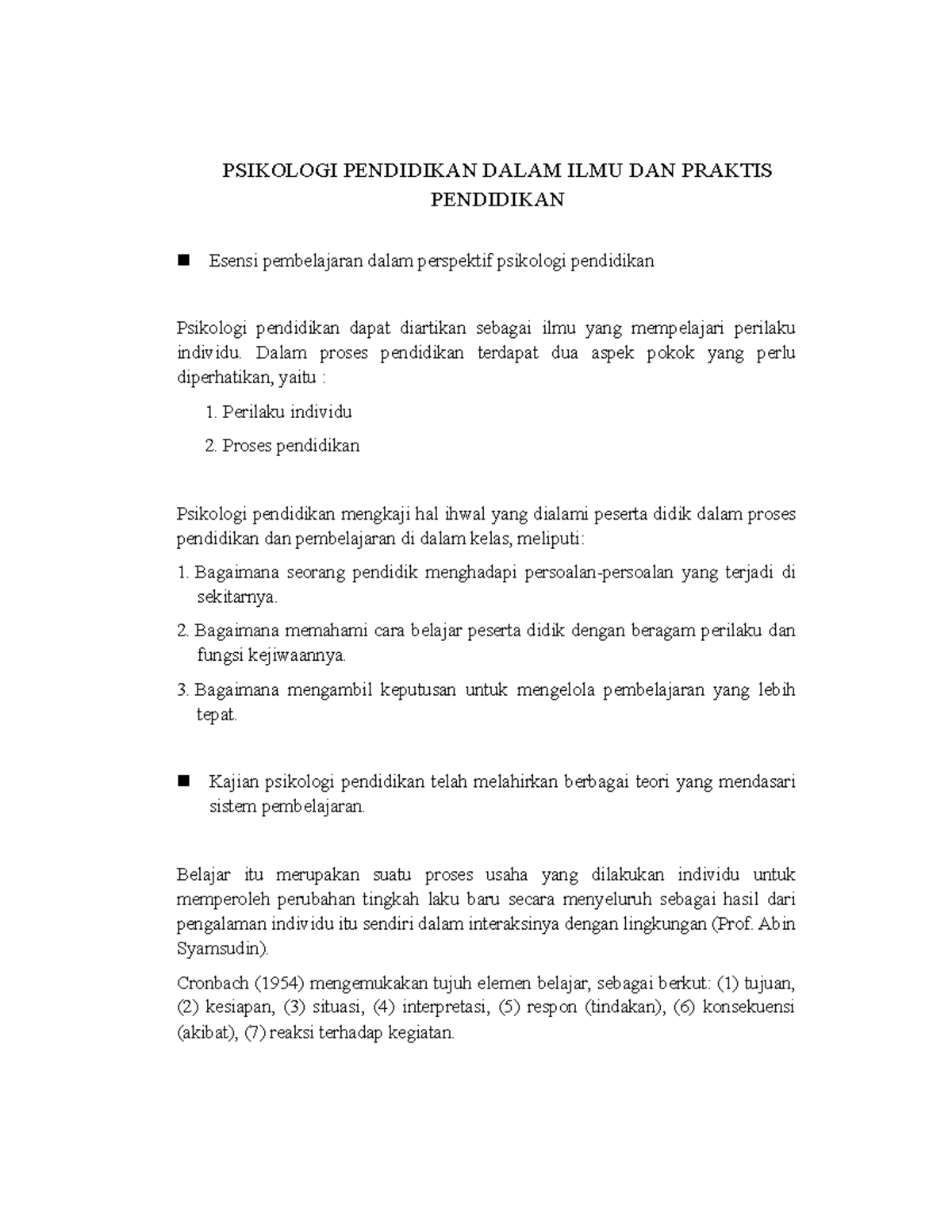 Psikologi Pendidikan Dalam Ilmu Dan Praktis Pendidikan Psikologi