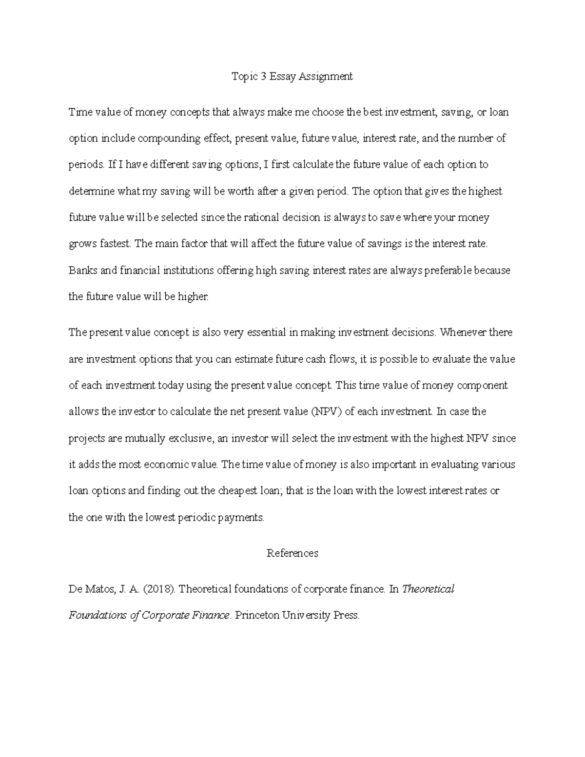 Topic 3 Essay Assignment - Topic 3 Essay Assignment Time value of money ...
