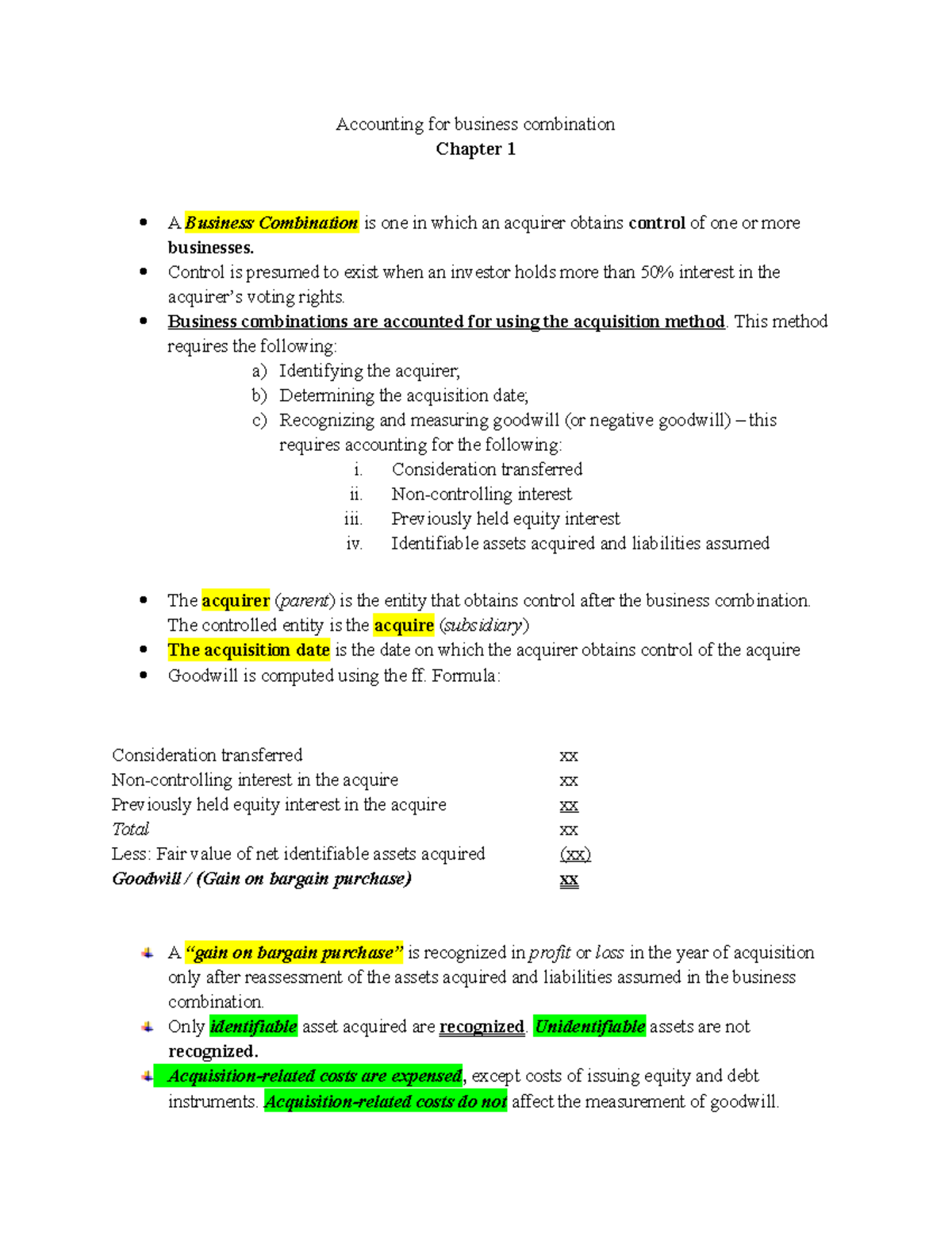 Accounting for business combination 123709 Accounting for business