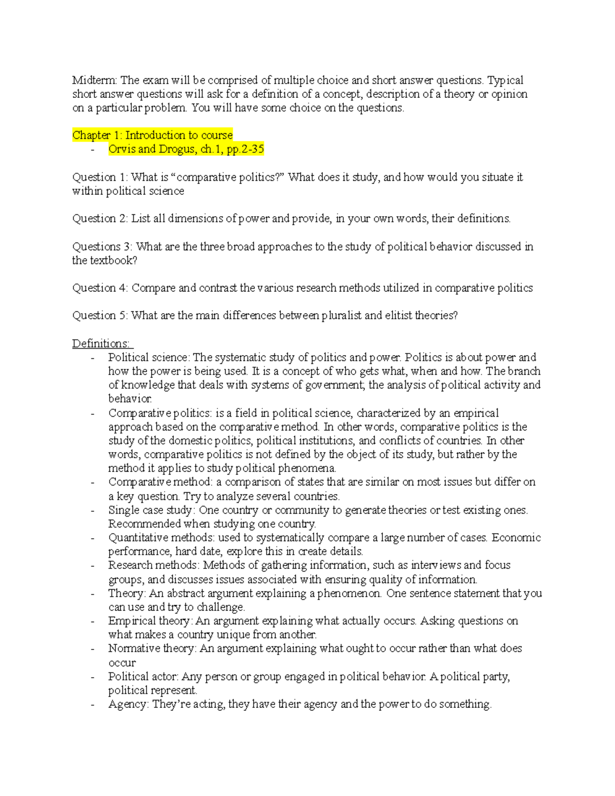 POL Midterm 1 - feb5h - Lecture notes 1-4 - Midterm: The exam will be ...