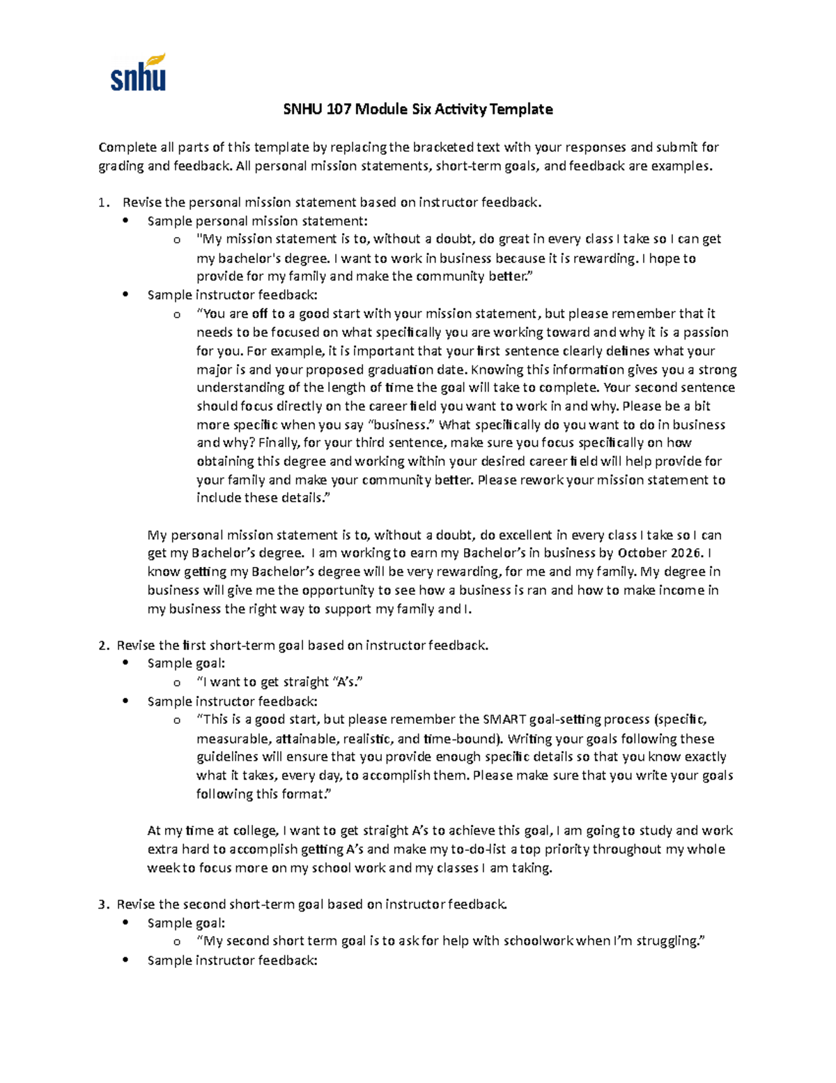 SNHU 107 Module Six Activity Template Dunbar Jennifer SNHU 107 Module