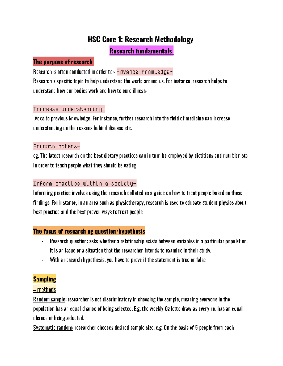 research methods study notes