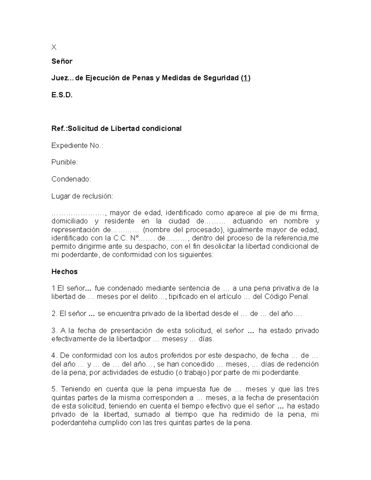 Minuta Solicitud De Libertad Condicional X Se Or Juez Ejecuci N De Penas Y Medidas De