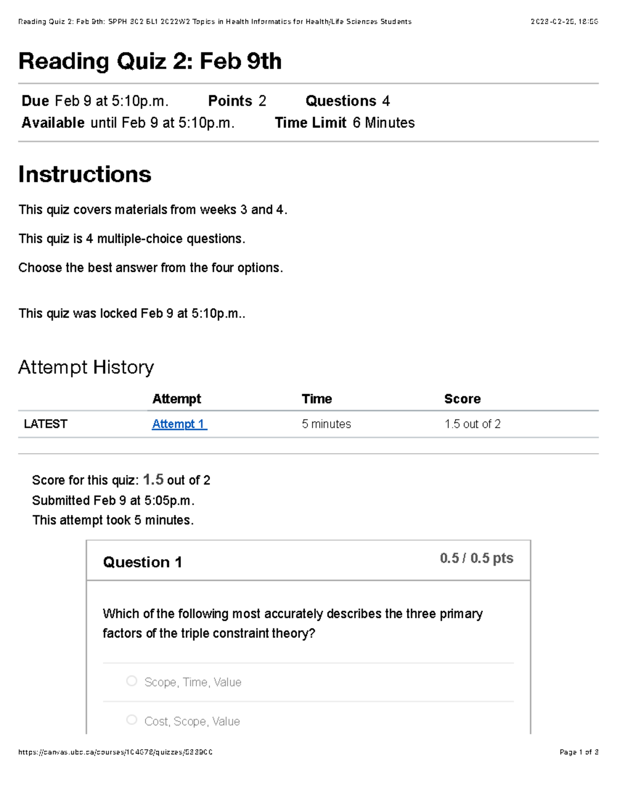 Reading Quiz 2 SPPH 302 BL1 Reading Quiz 2 Feb 9th SPPH 302 BL1