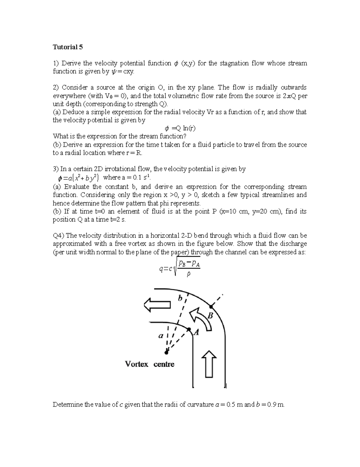 Tutorial 5 - Tutorial 5 Derive the velocity potential function (x,y ...