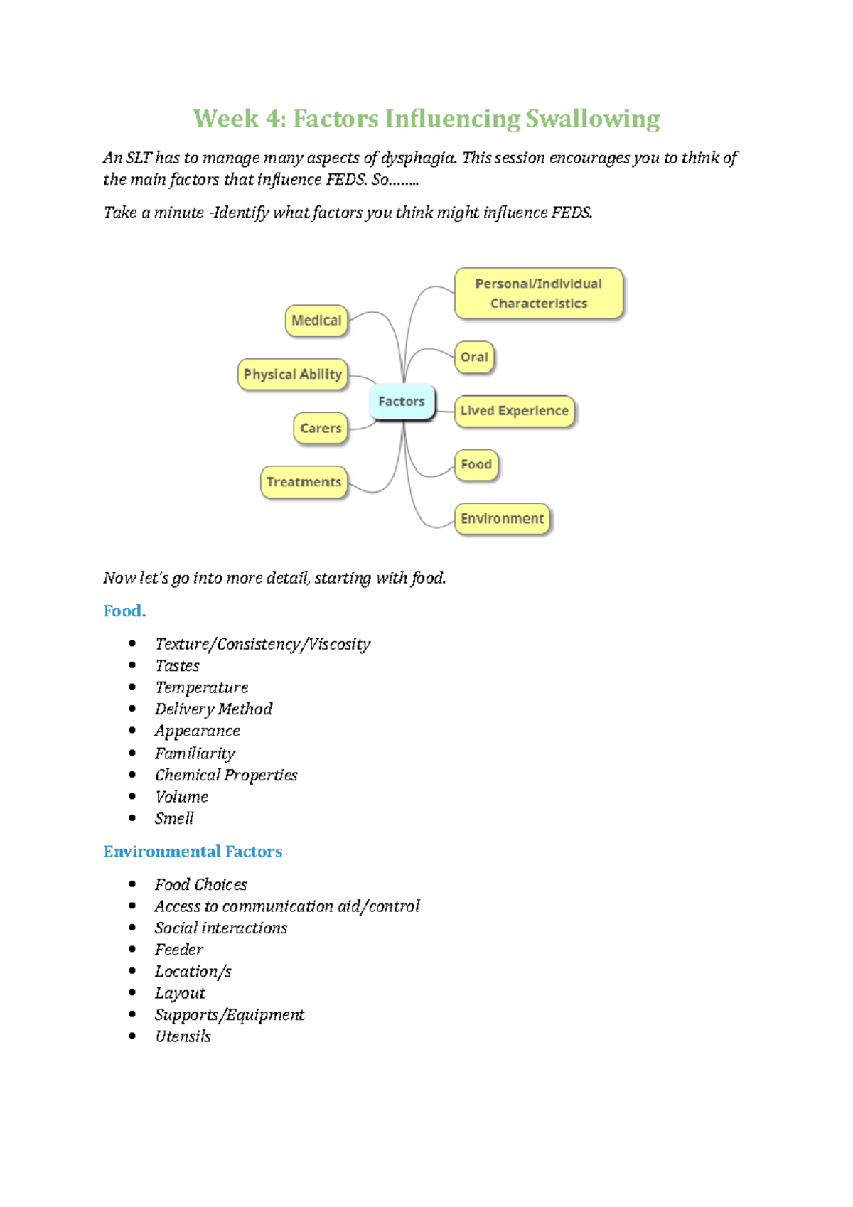 Week 4 Factors Influencing Swallowing Feeding, Eating, Drinking, and