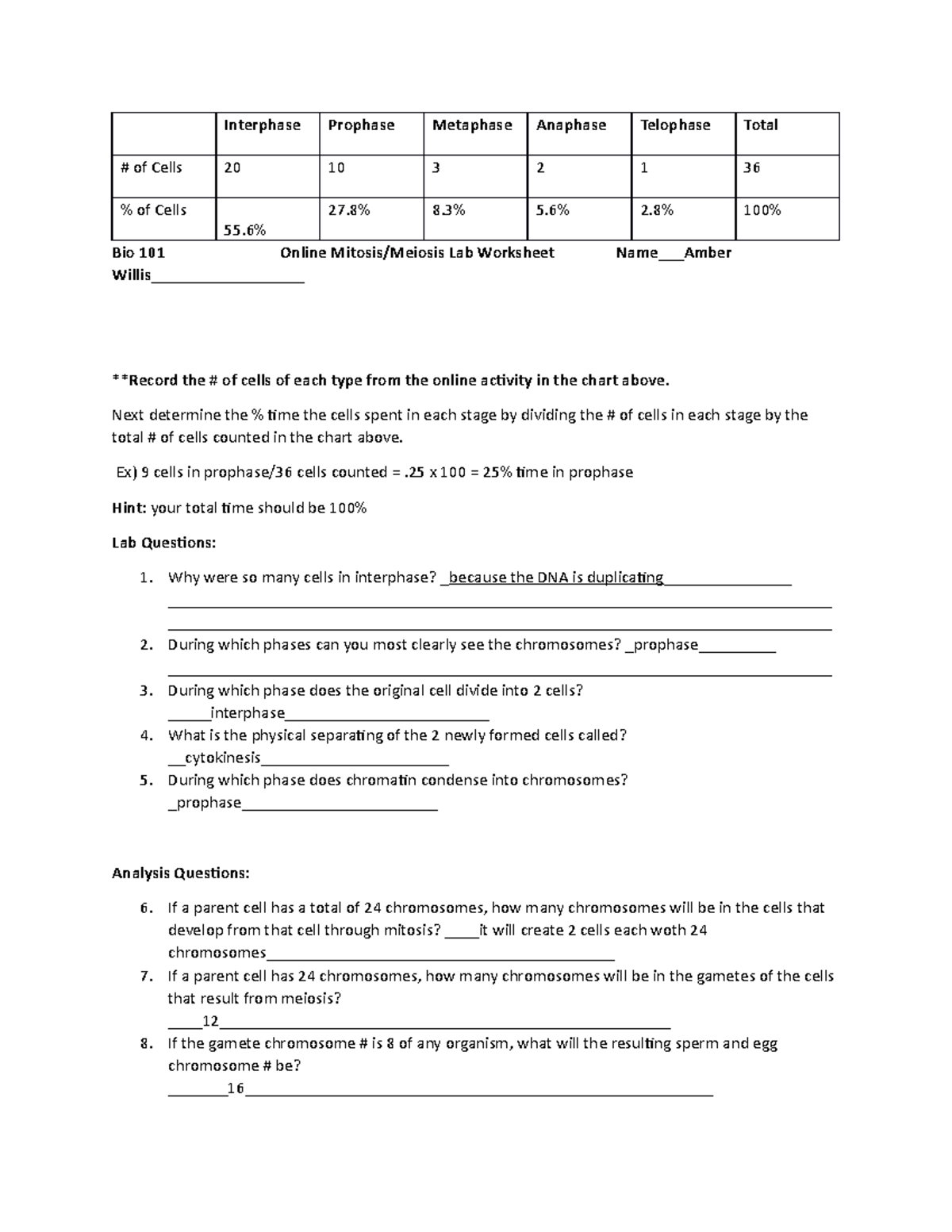 Bio 101, Online Mitosis-Meiosis Lab Worksheet 2020-1 - Interphase ...