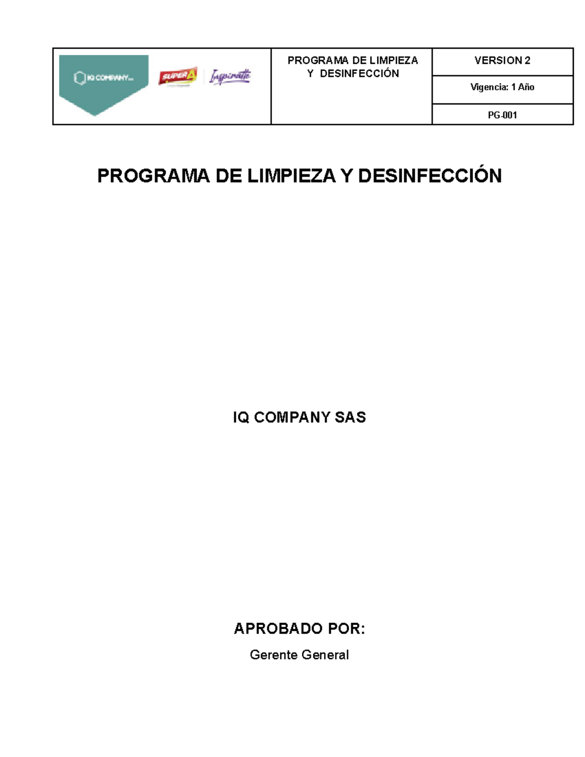 Anexo H Programa DE Limpieza Y Desinfección Áreas Y Equipos - PROGRAMA ...