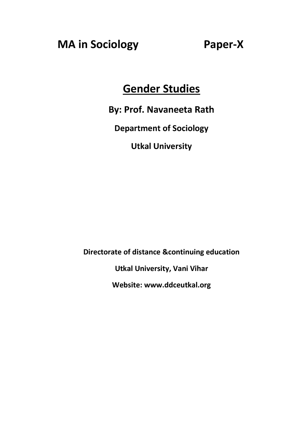 Gender Notes And Works - MA In Sociology Paper-X Gender Studies By ...