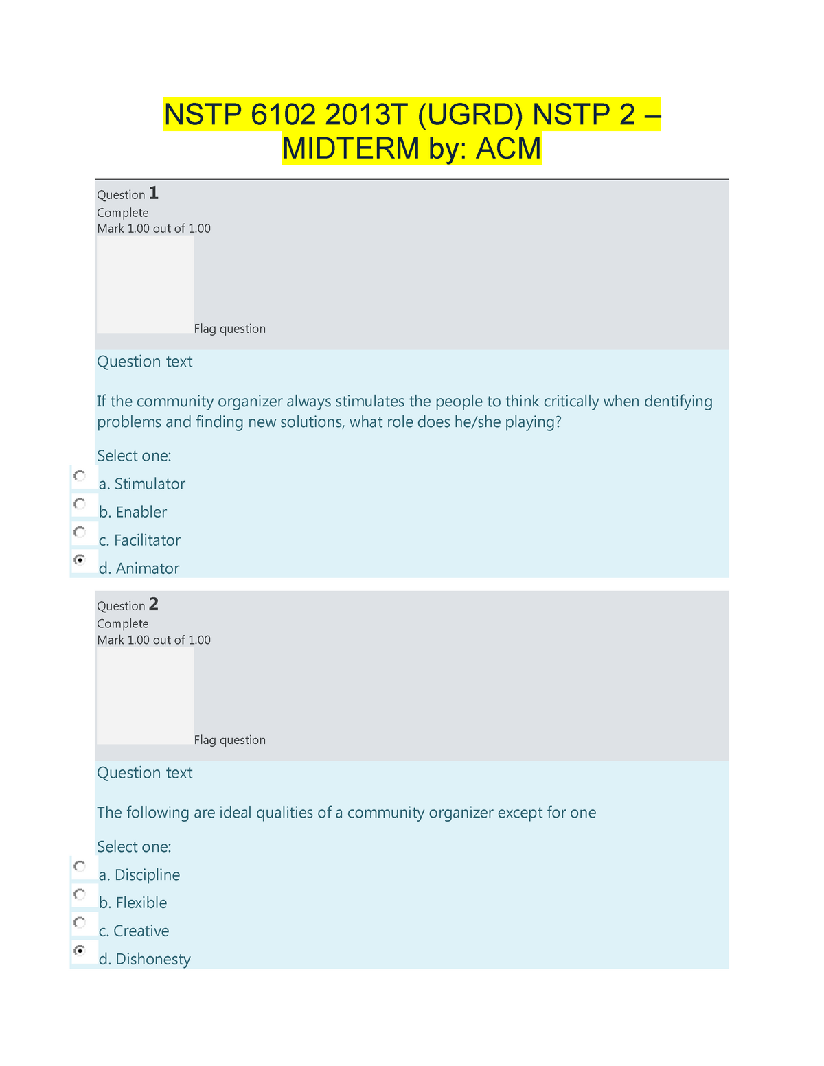 Midterm - NSTP 2 - National Service Training Program 2 - NSTP 6102 ...