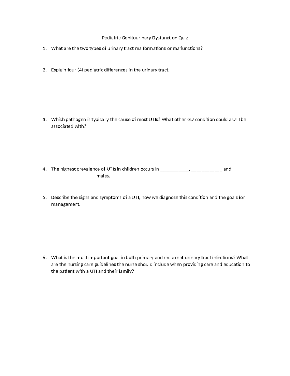 GU Quiz1 GU Quiz Pediatric Genitourinary Dysfunction Quiz What are