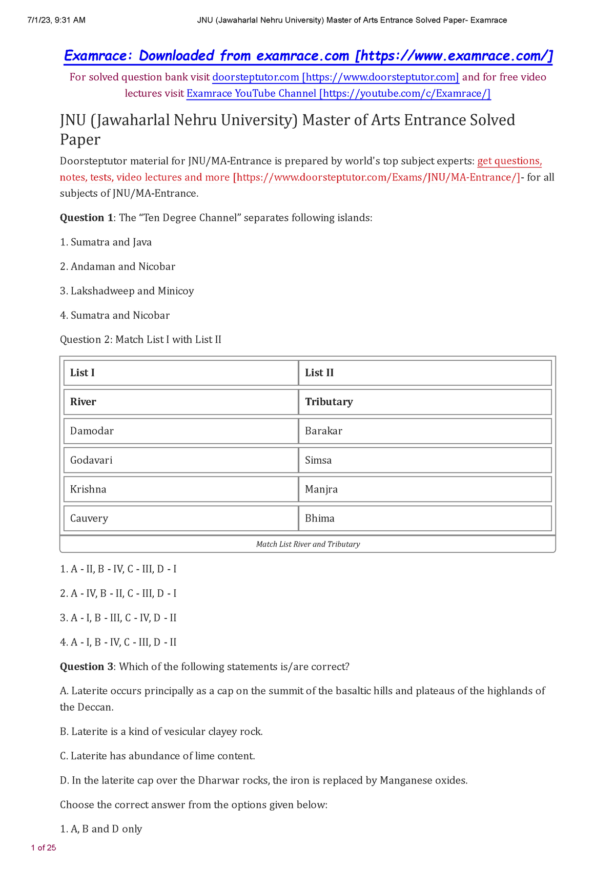 jnu phd geography question paper