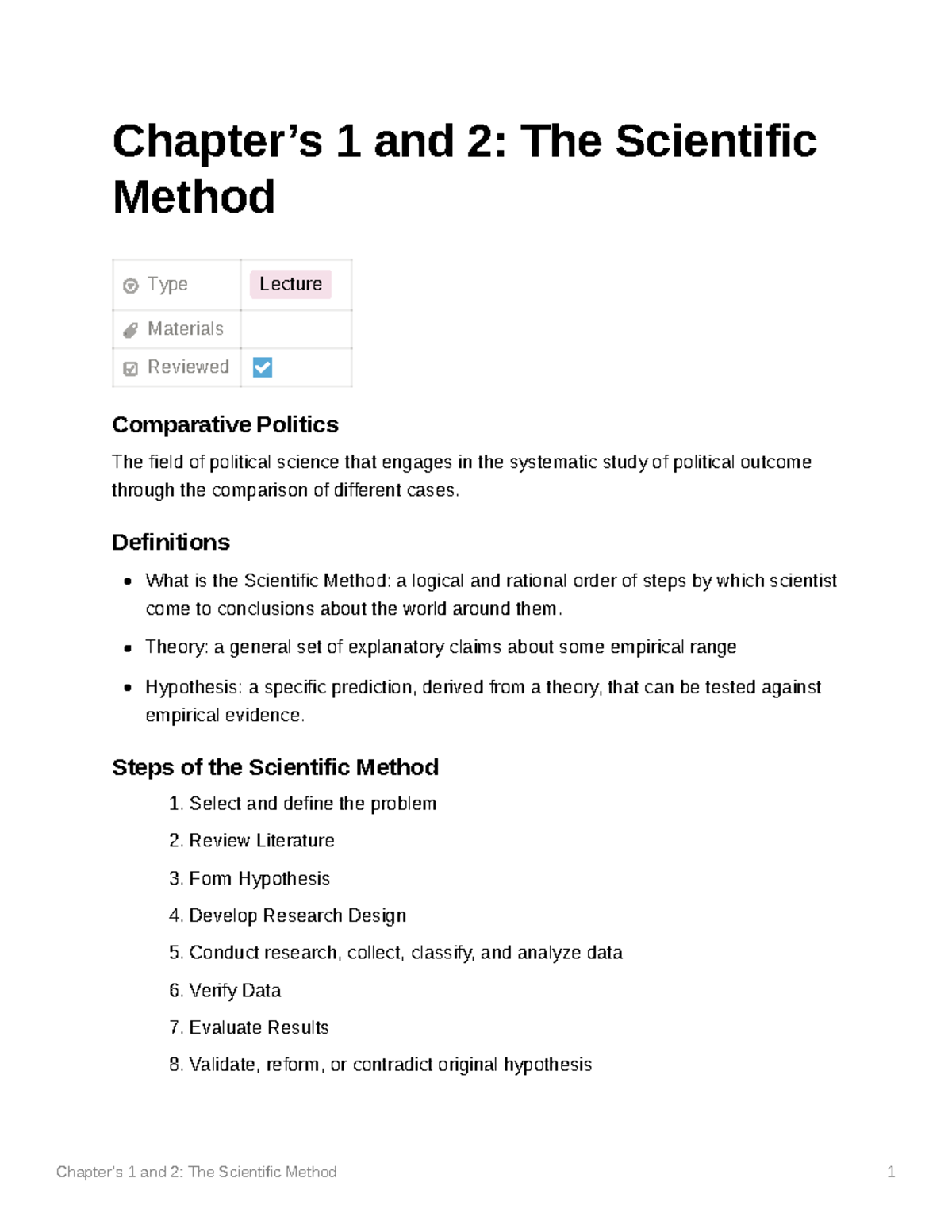 Chapters 1 and 2 The Scientific Method - Chapter’s 1 and 2: The ...