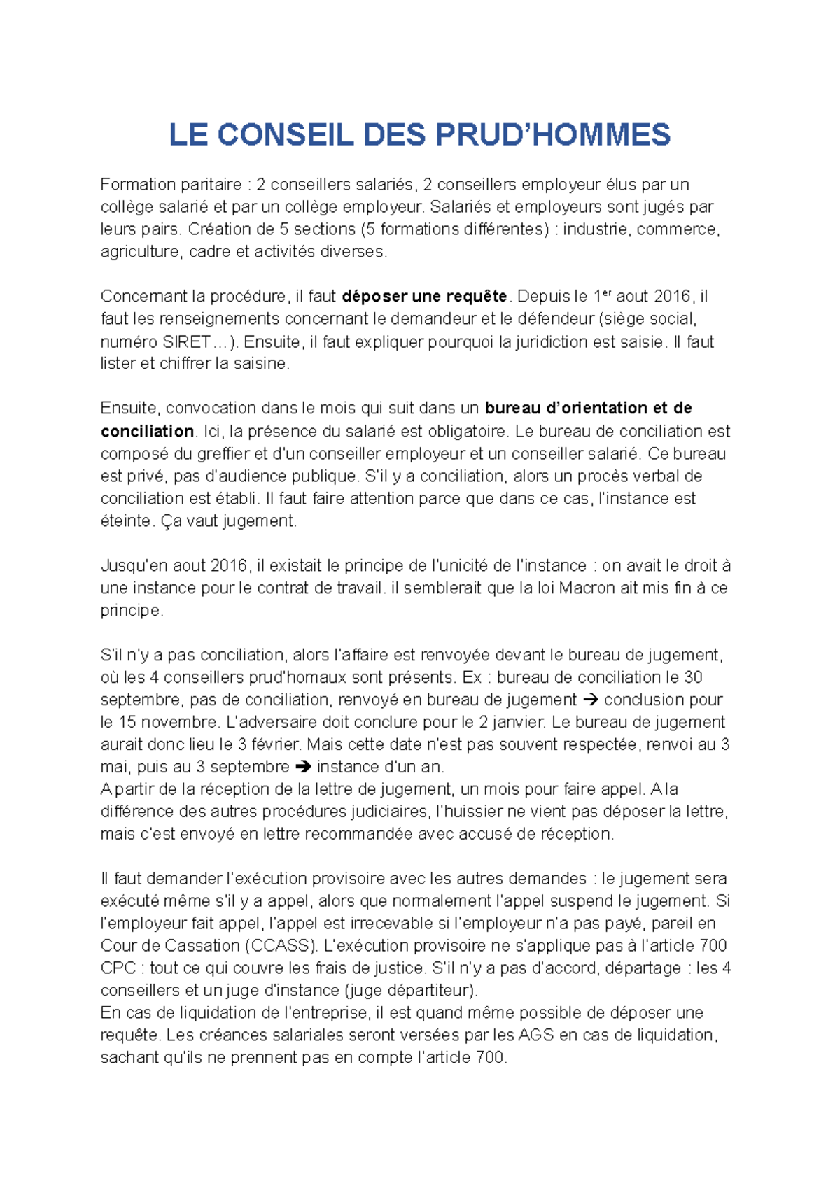 LE Conseil DES PRUD LE CONSEIL DES PRUD’HOMMES Formation paritaire