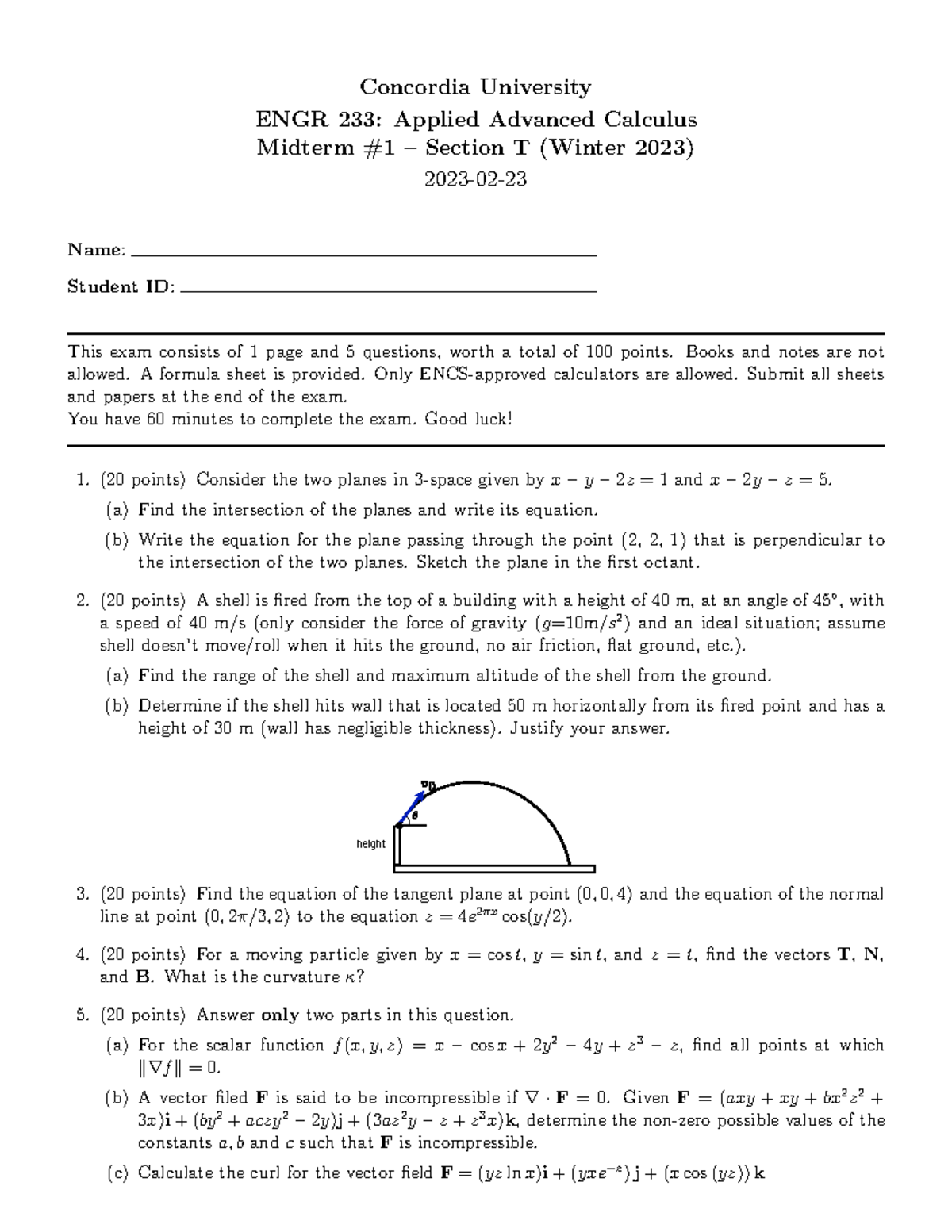 ENGR 233 Winter 2023 Midterm 1 + Solution - Concordia University ENGR ...