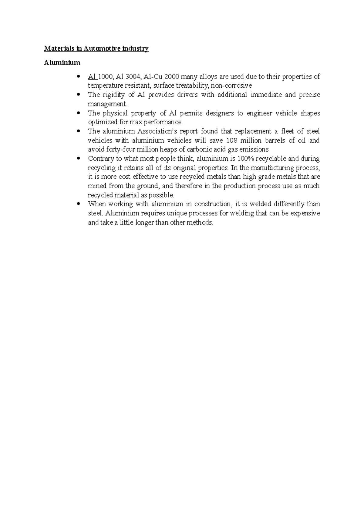 Materials in Automotive industry Materials in Automotive industry