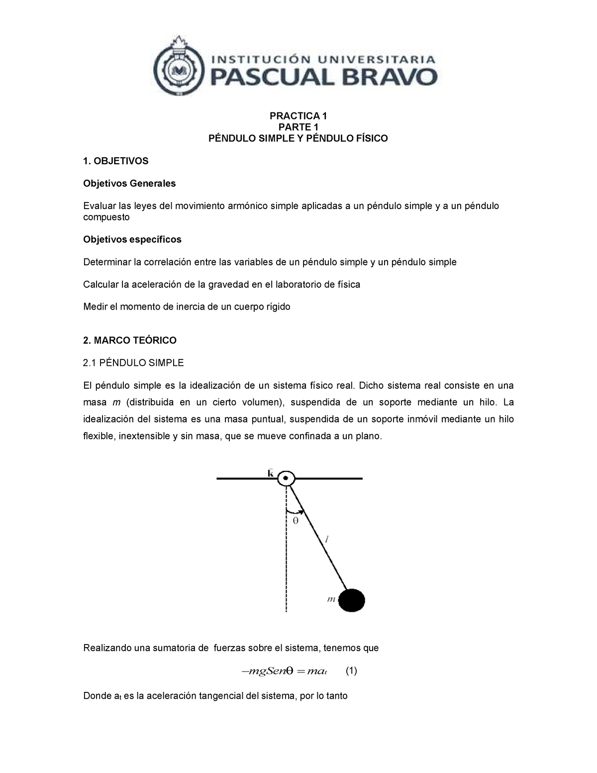 Practica 1 Pendulo Simple Y Pendulo Fisico - PRACTICA 1 PARTE 1 PÉNDULO ...