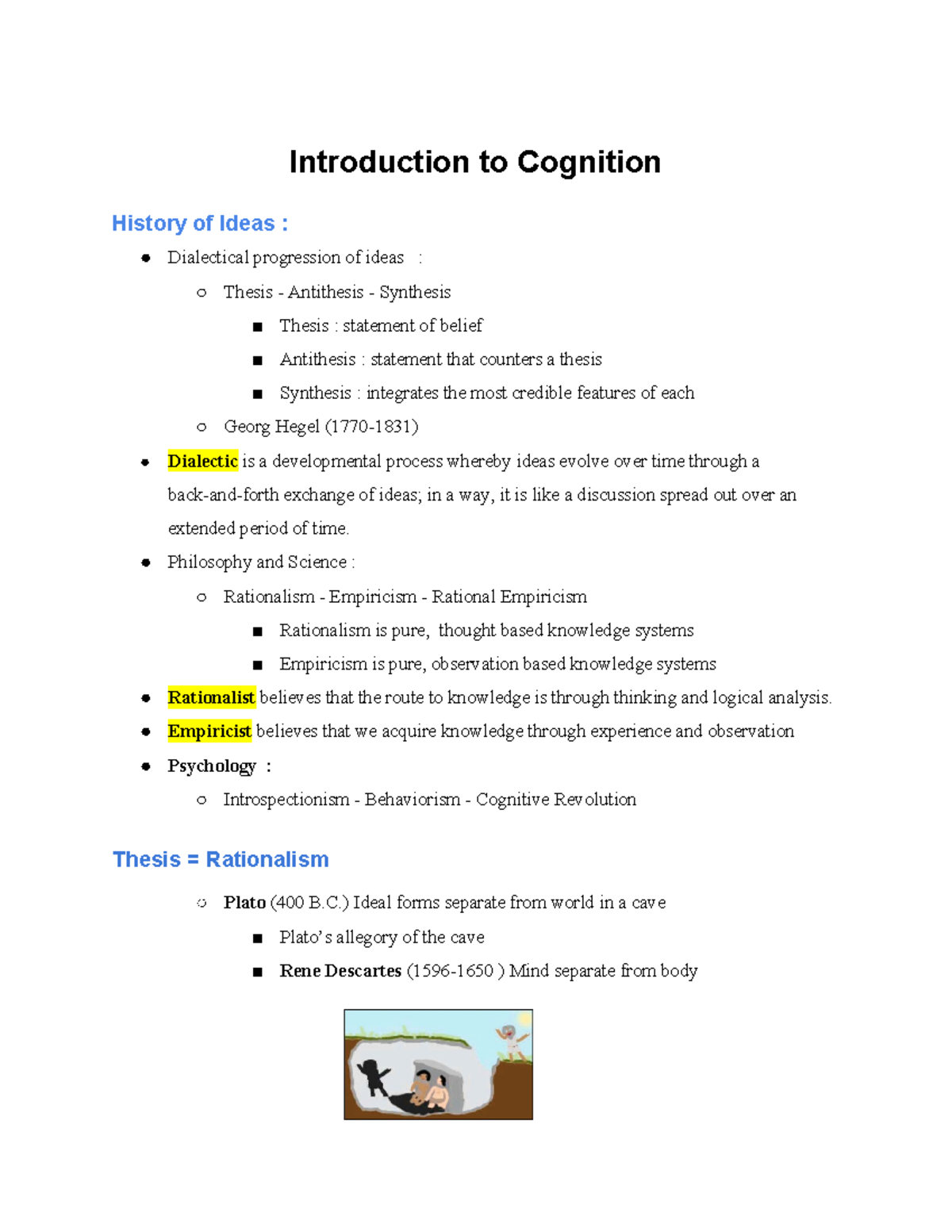 Cognition Module 1 - Lecture Notes 1 - Introduction To Cognition ...