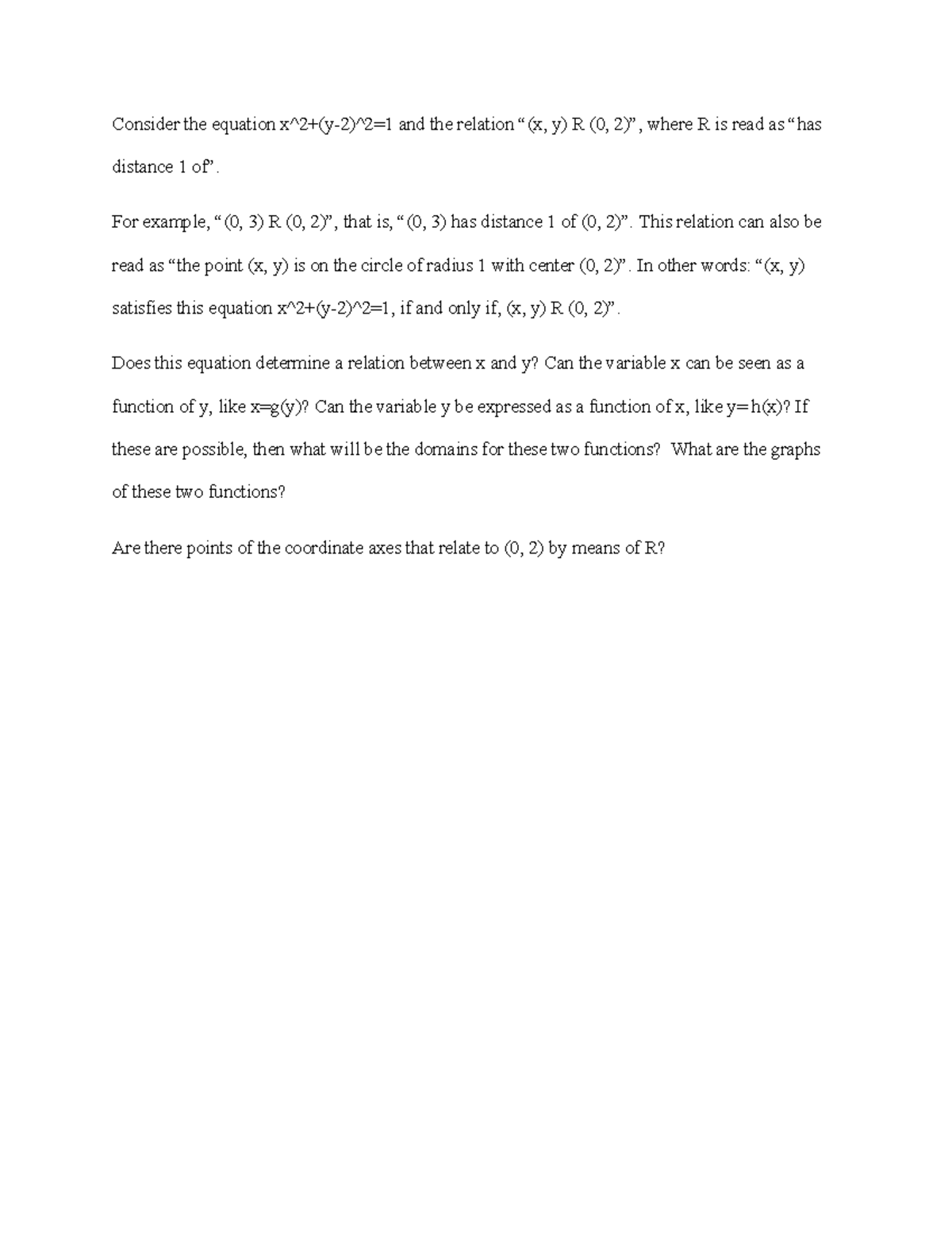 math-1201-discussion-unit-1-consider-the-equation-x-2-y-2-2-1-and