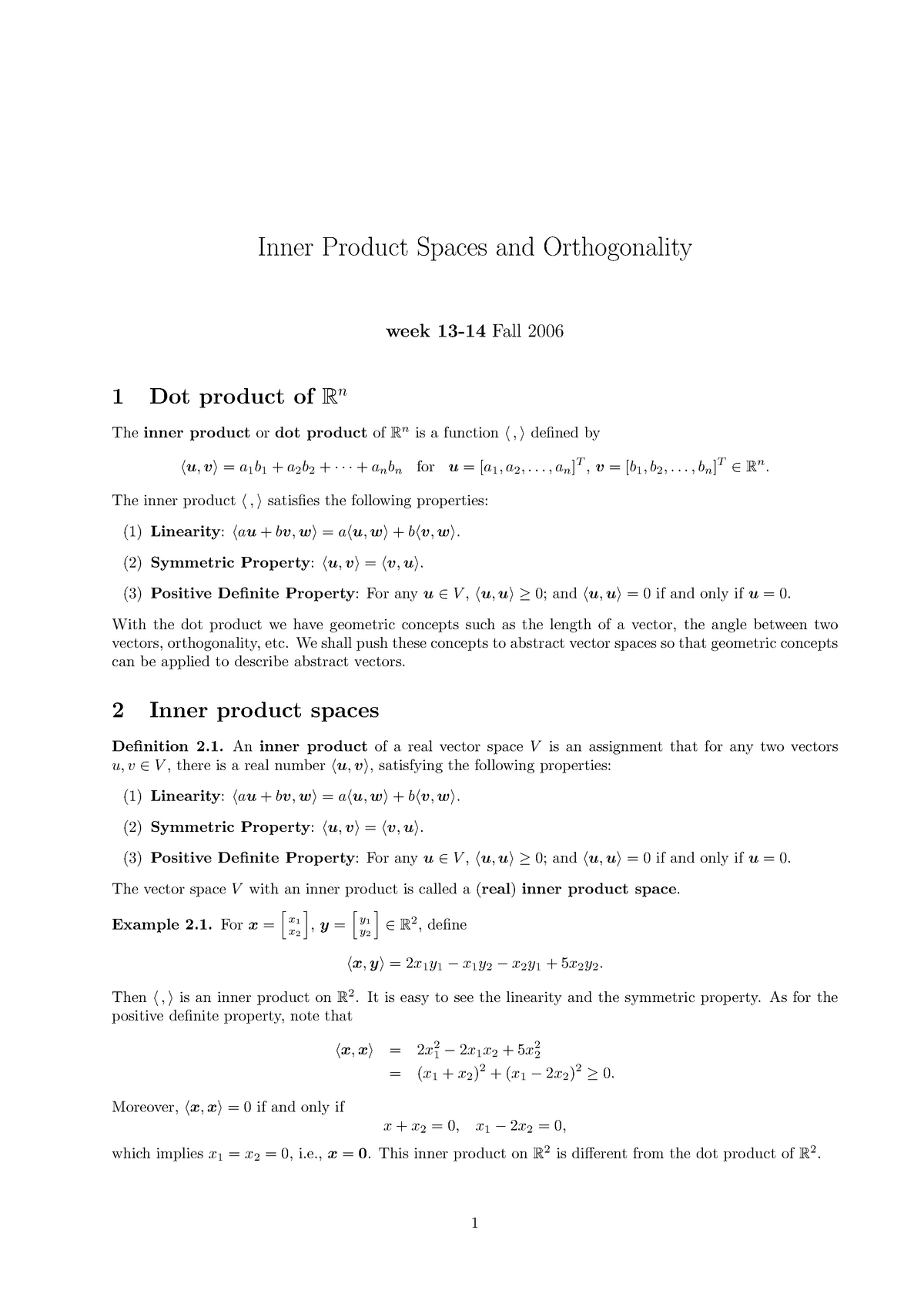 Orthognal Mechanical Engineering Uol Inner Product Spaces And Orthogonality Week Fall 06 Dot Product Of Rn The Inner Product Or Dot Product Of Rn Is Studocu