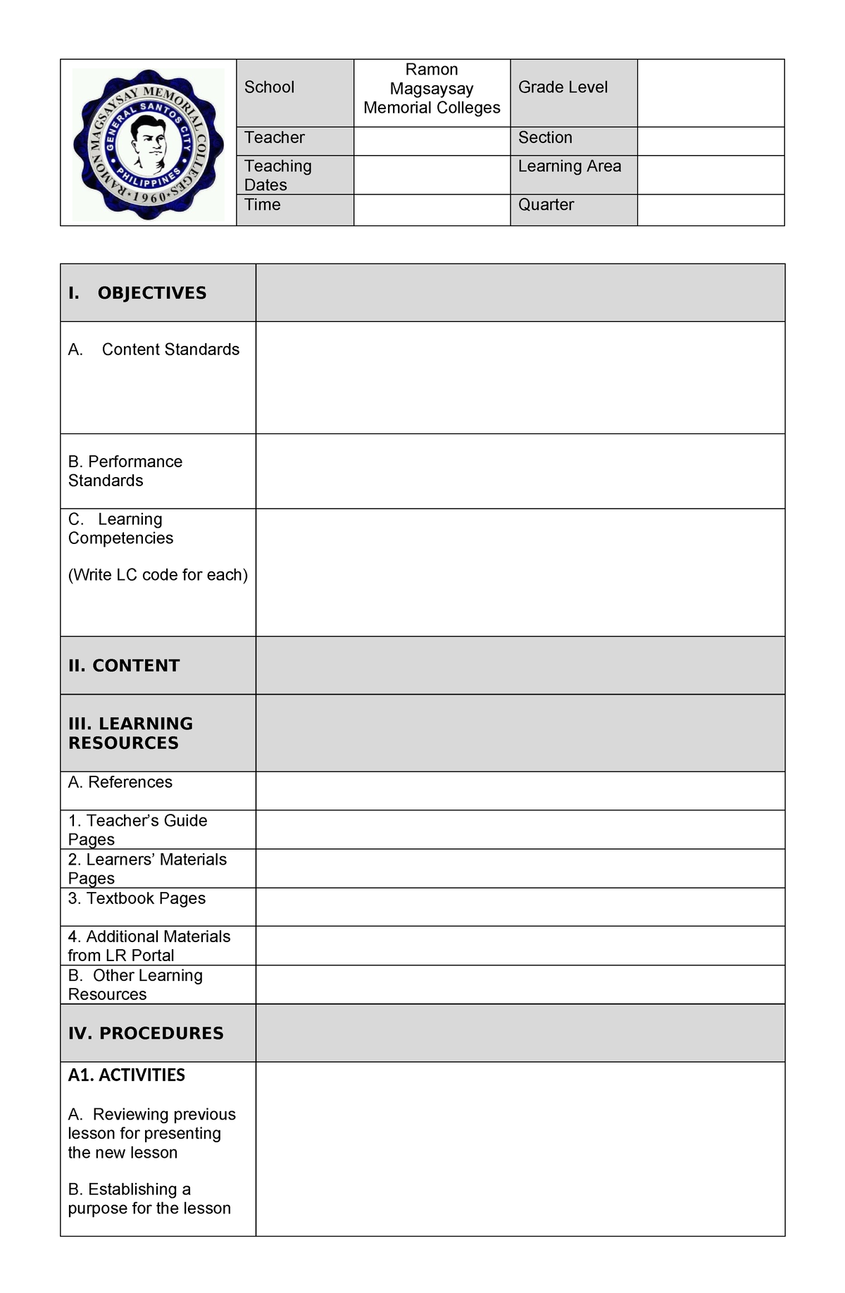 4 As Lesson Plan1 - helpful to others as well. - School Ramon Magsaysay ...